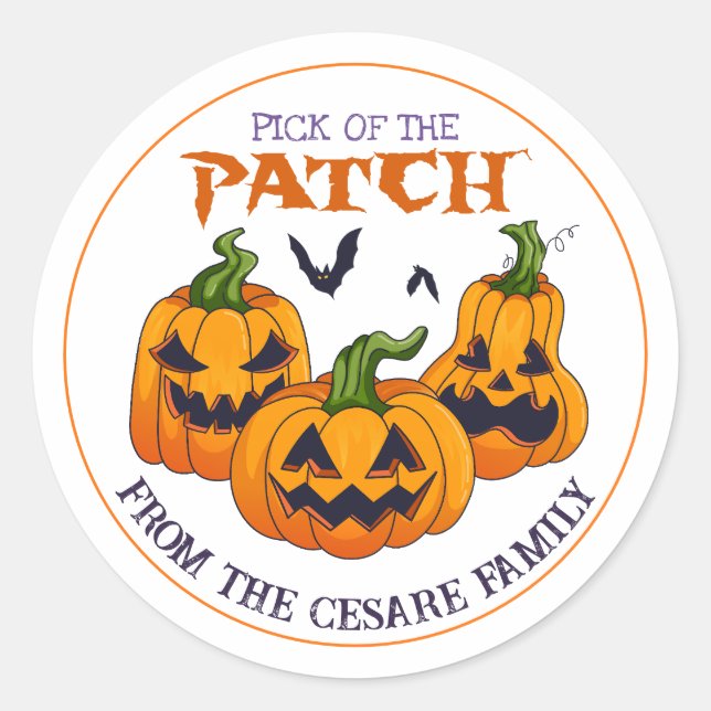 Spooky Halloween Family Pumpkin Patch JackoLantern Classic Round Sticker (Front)
