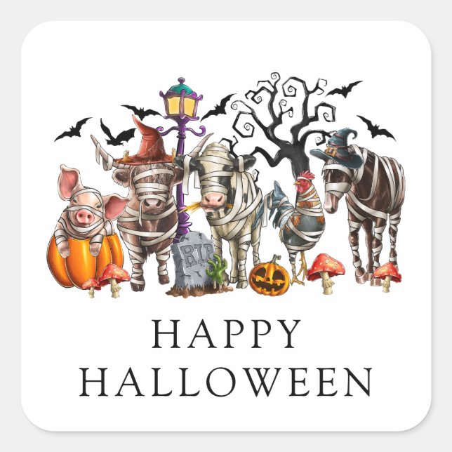 Spooky Halloween Farm Animals Square Sticker (Front)