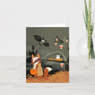 Spooky Halloween Fox and Bat  BLANK Greeting Card