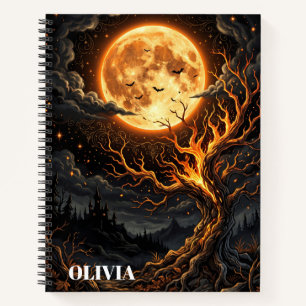 Spooky Halloween Full Moon Tree Custom Journal