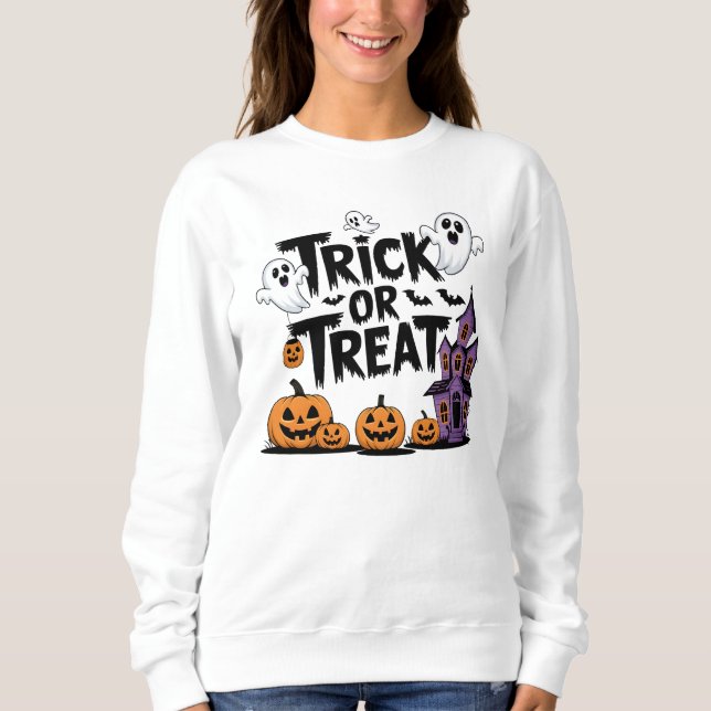 Spooky Halloween fun with ghosts & pumpkins Sweatshirt (Front)
