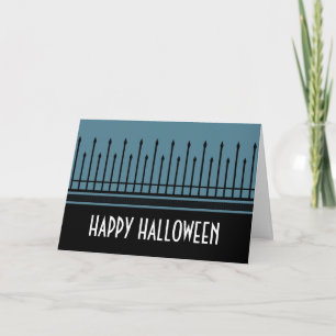 Spooky Halloween Gate Greeting Card, Blue Card