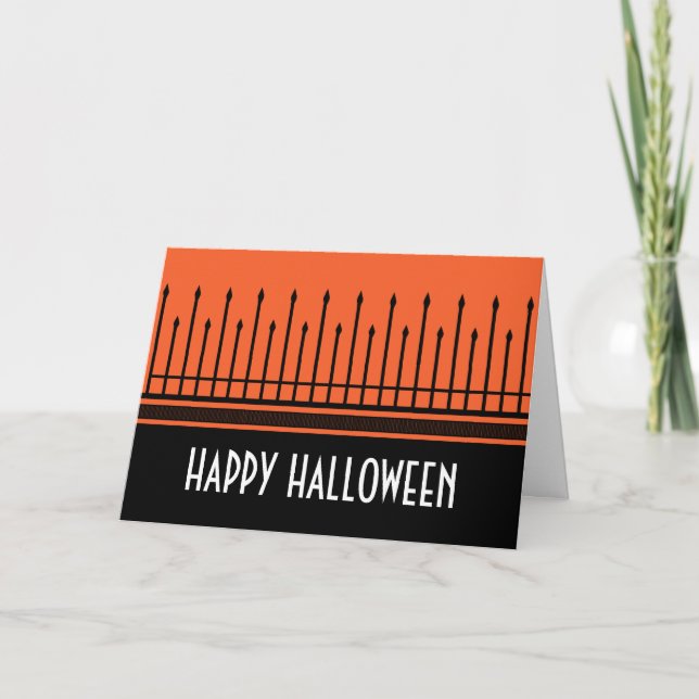 Spooky Halloween Gate Greeting Card, Orange Card (Front)