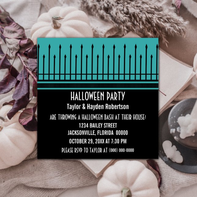 Spooky Halloween Gate Party Invite, Turquoise Invitation (Spooky Halloween Gate Party Invite - Turquoise)