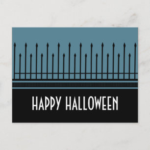 Spooky Halloween Gate Postcard, Blue Postcard