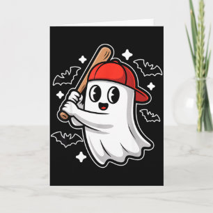 Spooky Halloween Ghost And Bats Baseball Costume G Card