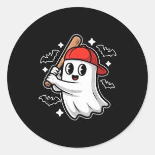Spooky Halloween Ghost And Bats Baseball Costume G Classic Round Sticker