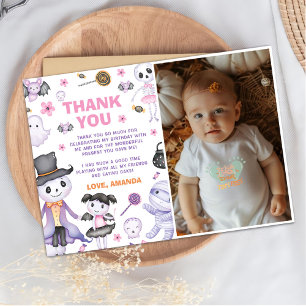 Spooky Halloween Ghost Birthday Party Photo Thank You Card