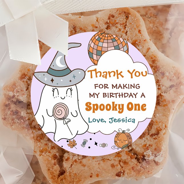 Spooky Halloween Ghost Cute Birthday Party  Classic Round Sticker (Creator Uploaded)