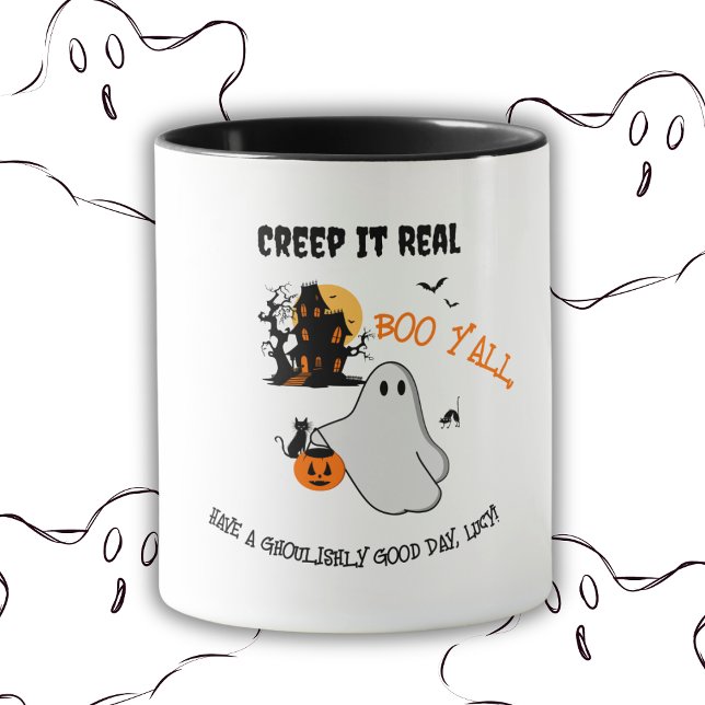 Spooky Halloween Ghost Design Pattern Mug ("Creep It Real" Mug)