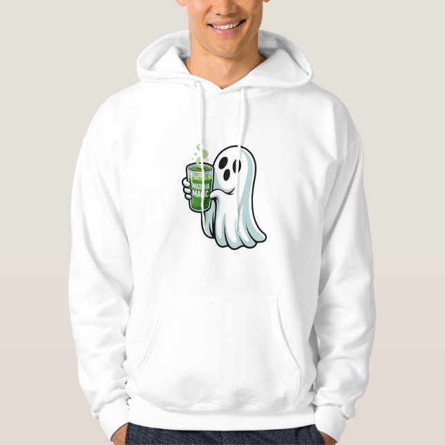 Spooky Halloween Ghost Drinking Matcha Drink  Hoodie (Front)