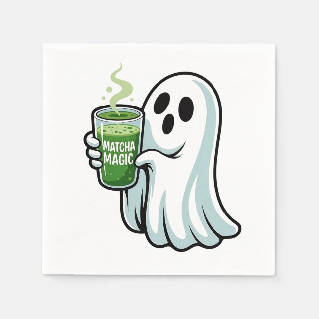 Spooky Halloween Ghost Drinking Matcha Drink  Napkin (Front)