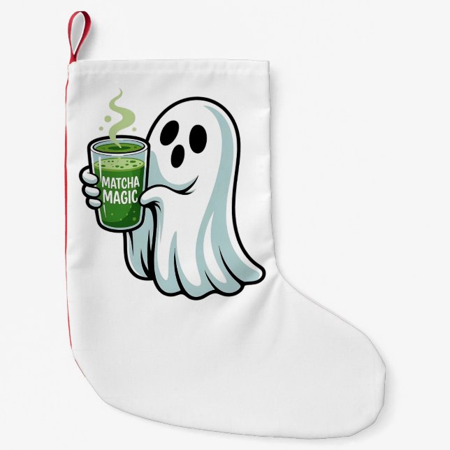 Spooky Halloween Ghost Drinking Matcha Drink  Small Christmas Stocking (Front)
