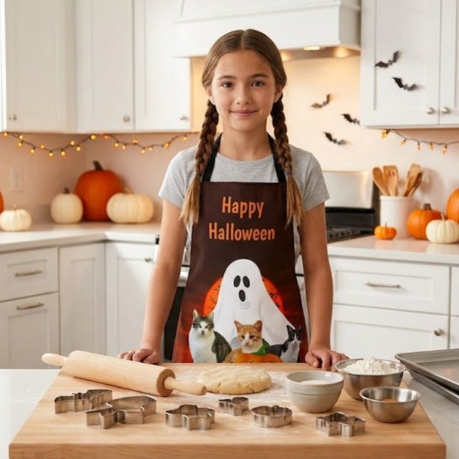 Spooky Halloween Ghost Graveyard  Orange Apron (Creator Uploaded)