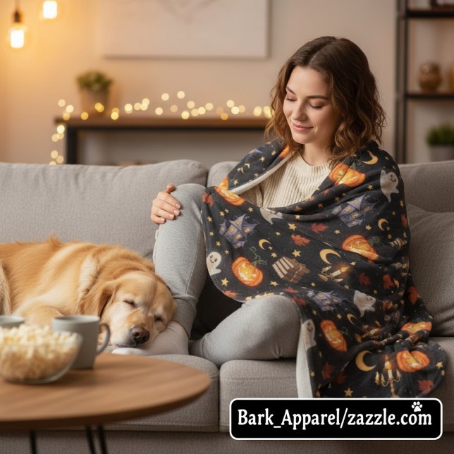 Spooky Halloween Ghost Pumpkin Pattern Fleece Blanket (Creator Uploaded)