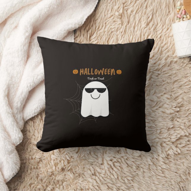 Spooky Halloween Ghost Pumpkin Throw Pillow (Blanket)