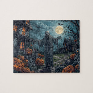 Spooky Halloween Ghost Pumpkins Full Moon Jigsaw Puzzle