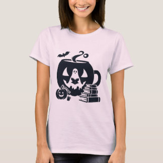 Spooky Halloween Ghost Reading with Pumpkin T-Shirt