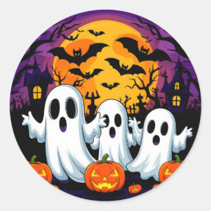 Spooky Halloween Ghost Scene Classic Round Sticker