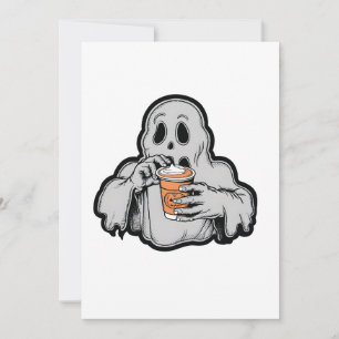 Spooky Halloween Ghost Sippin Pumpkin latte Fall  Invitation