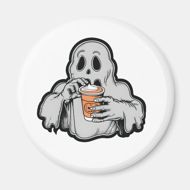 Spooky Halloween Ghost Sippin Pumpkin latte Fall  Magnet (Front)