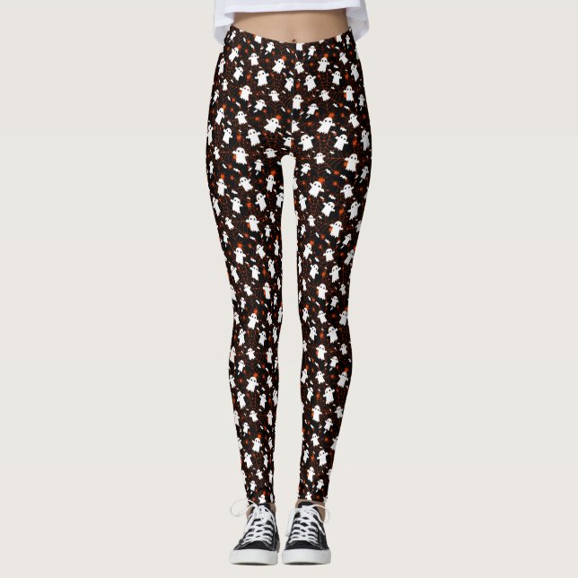 Spooky Halloween Ghost Spiders Candy Leggings (Front)