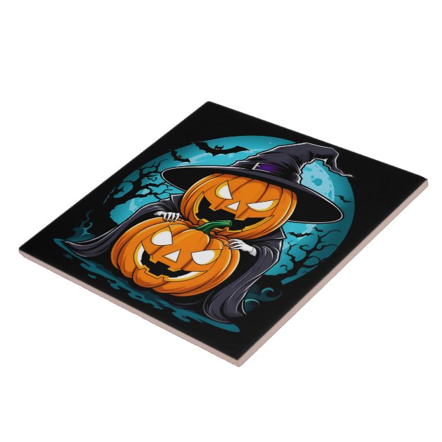 Spooky Halloween ghost with enchanted pumpkins Tile (Side)