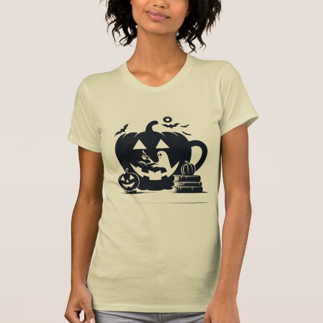 Spooky Halloween Ghost with Pumpkin Mug T-Shirt (Front)