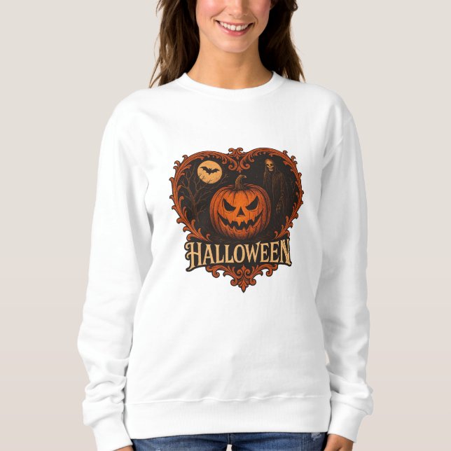 Spooky Halloween Ghost Women's Basic Sweatshirt –  (Front)