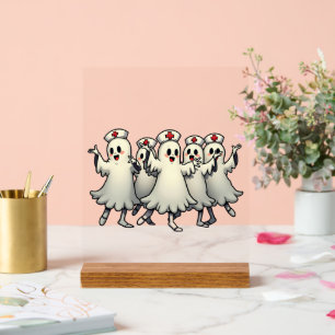 Spooky Halloween Ghosts in Nurse Suits Acrylic Sign