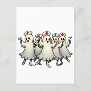 Spooky Halloween Ghosts in Nurse Suits Postcard
