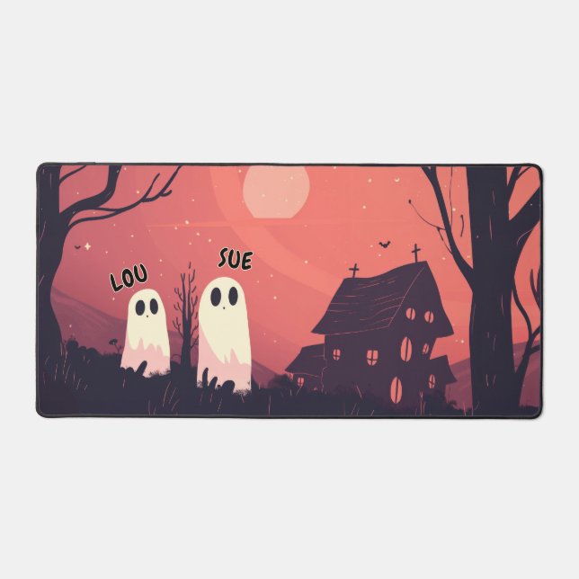 Spooky Halloween Ghosts Wandering at a Cemetry Desk Mat (Front)