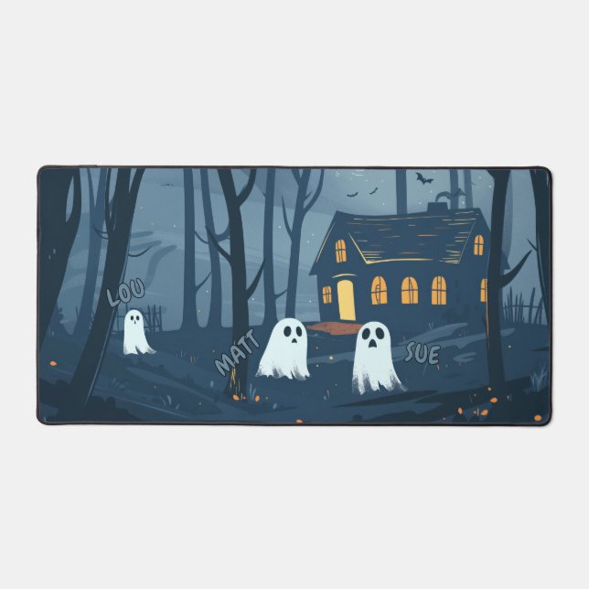 Spooky Halloween Ghosts Wandering in the Wood Desk Mat (Front)