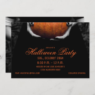 Spooky Halloween Girl with Pumpkin Invitation