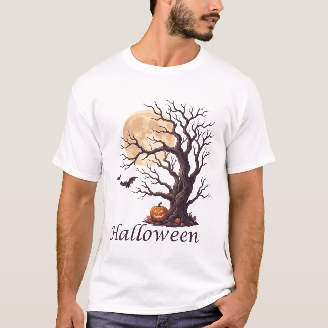 Spooky Halloween Gnarled Tree Jack-o'-Lantern T-Shirt (Front)