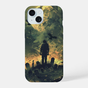 Spooky Halloween Graveyard Zombie Raven Skeleton iPhone 15 Case