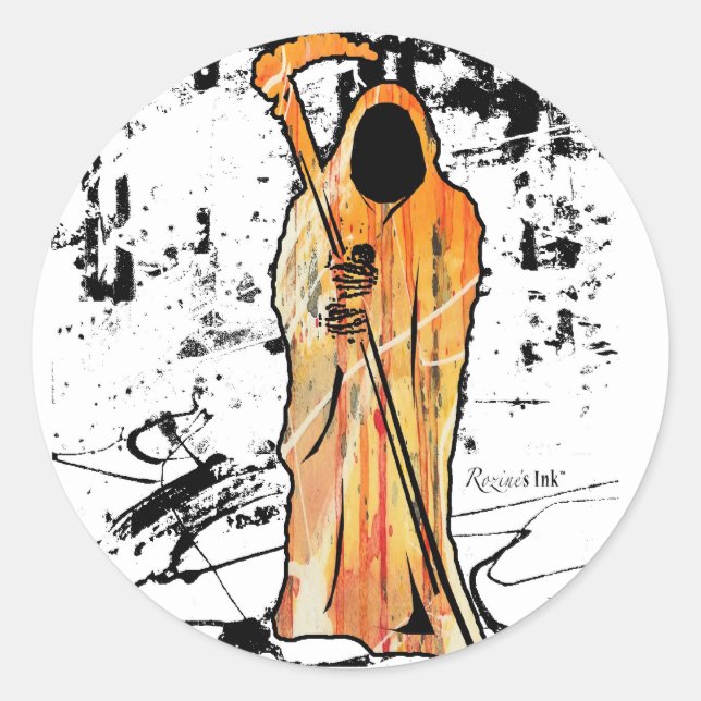 Spooky Halloween Grim Reaper of Death Classic Round Sticker (Front)