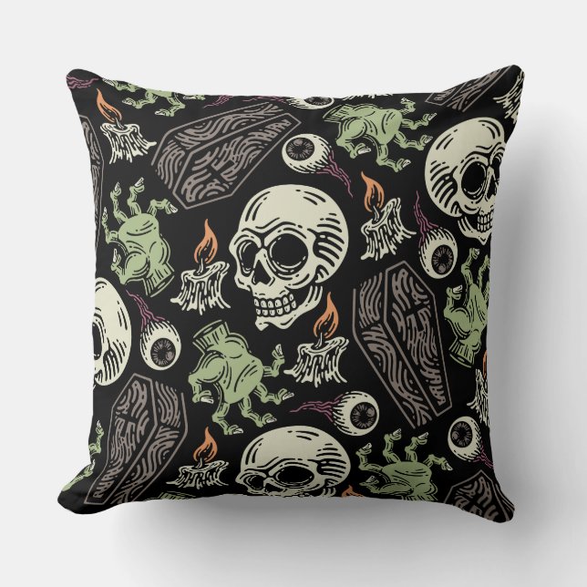 Spooky Halloween grunge Skull design Cushion (Front)