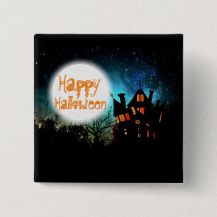Spooky Halloween Haunted House 15 Cm Square Badge
