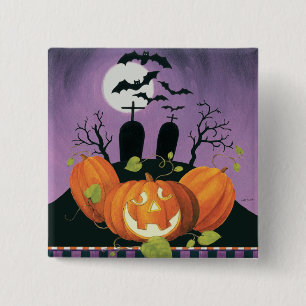 Spooky Halloween Haunted House 15 Cm Square Badge