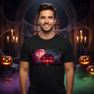 Spooky Halloween Haunted House Design T-Shirt