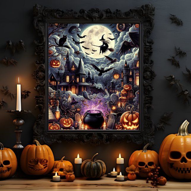 Spooky Halloween haunted house Halloween season Poster (Spooky Halloween haunted house Halloween season Poster)