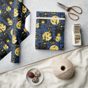 Spooky Halloween Haunted house tiled pattern Wrapping Paper