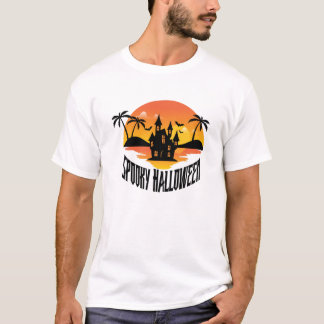 Spooky Halloween Haunted House Tropical Sunset Pal T-Shirt