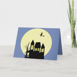 Spooky Halloween Haunted House Witch Full Moon Card