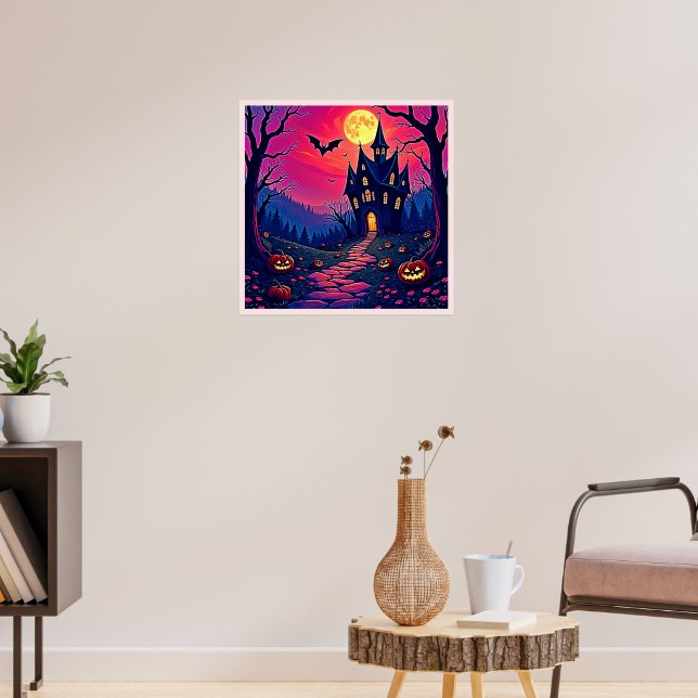 Spooky Halloween Haunted Mansion Art Poster (Living Room 3)