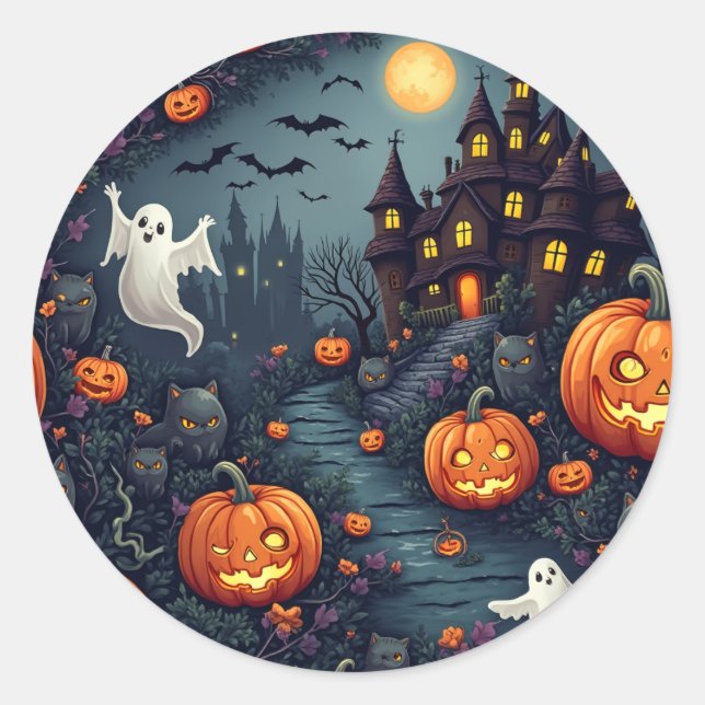 Spooky Halloween Haunted Night Stickers (Front)