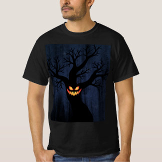 Spooky Halloween Haunted Tree Glowing Face Graphic T-Shirt