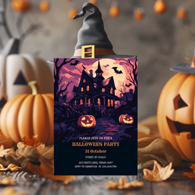 Spooky Halloween House at Night Party  Holiday Card (Creator Uploaded)