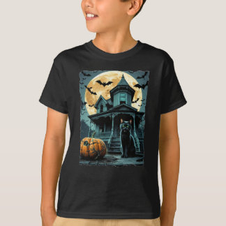 Spooky Halloween house with black cat T-Shirt